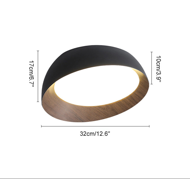 Plafonnier Rond Asymétrique Finition Bois – Ø32 à 50 cm
