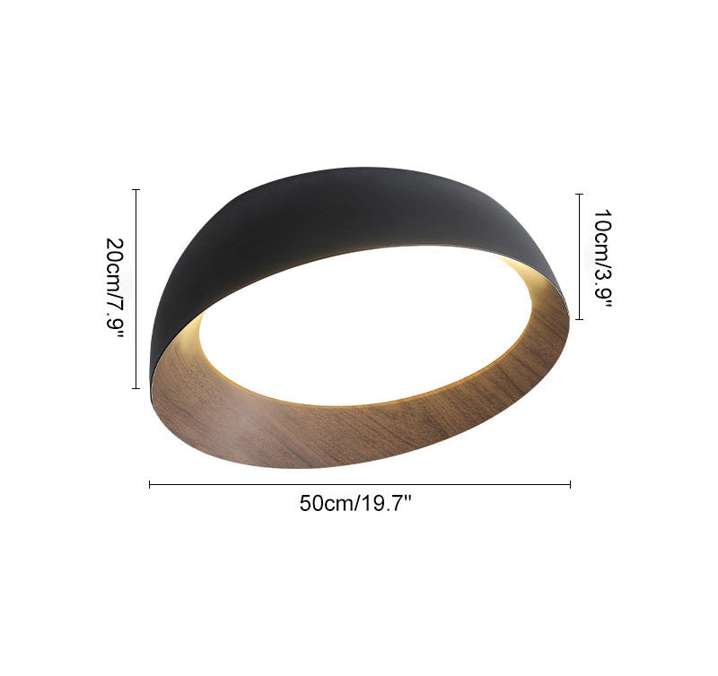 Plafonnier Rond Asymétrique Finition Bois – Ø32 à 50 cm