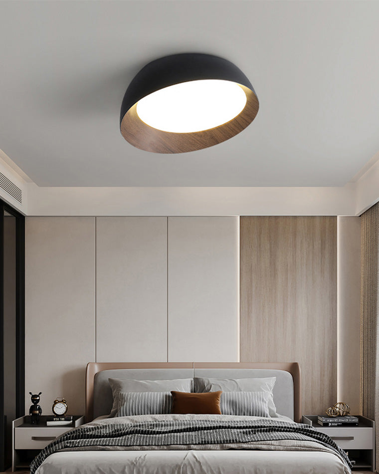 Plafonnier Rond Asymétrique Finition Bois – Ø32 à 50 cm