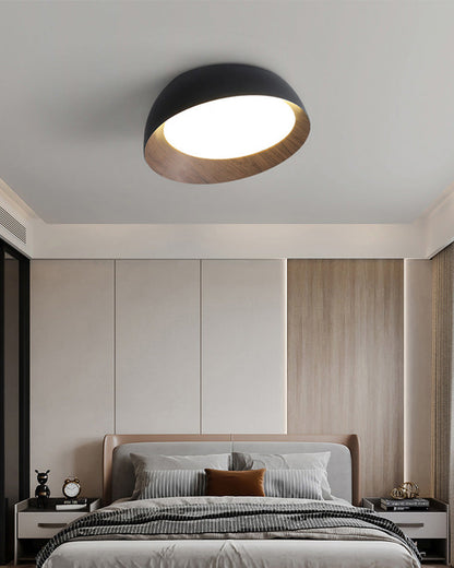 Plafonnier Rond Asymétrique Finition Bois – Ø32 à 50 cm