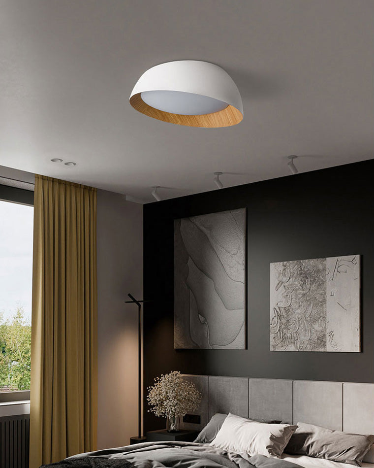 Plafonnier Rond Asymétrique Finition Bois – Ø32 à 50 cm