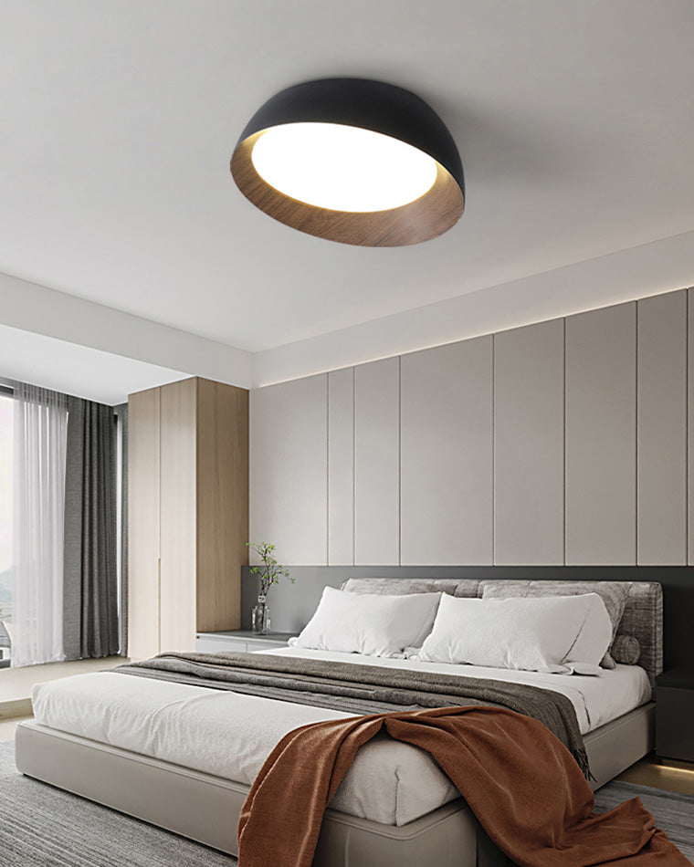 Plafonnier Rond Asymétrique Finition Bois – Ø32 à 50 cm