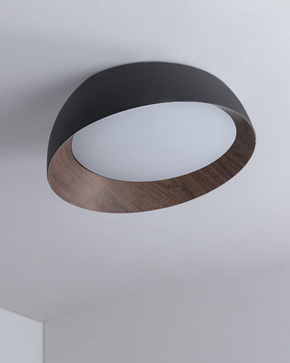 Plafonnier Rond Asymétrique Finition Bois – Ø32 à 50 cm