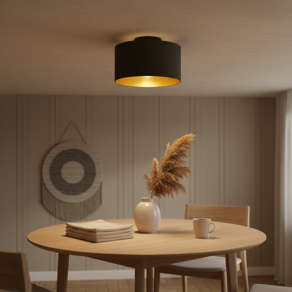 Plafonnier rond abat jour en tissu noir