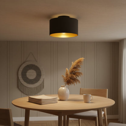 Plafonnier rond abat jour en tissu noir