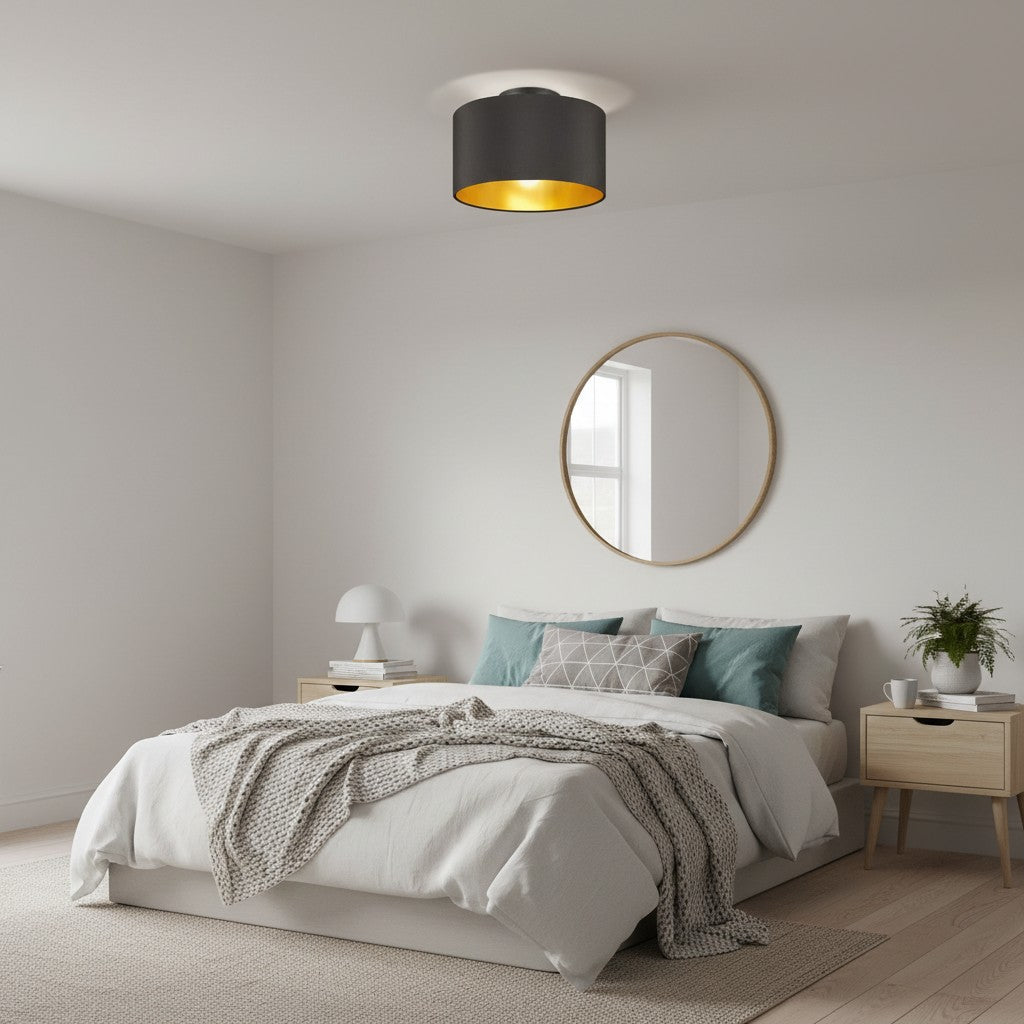 Plafonnier rond abat jour en tissu noir