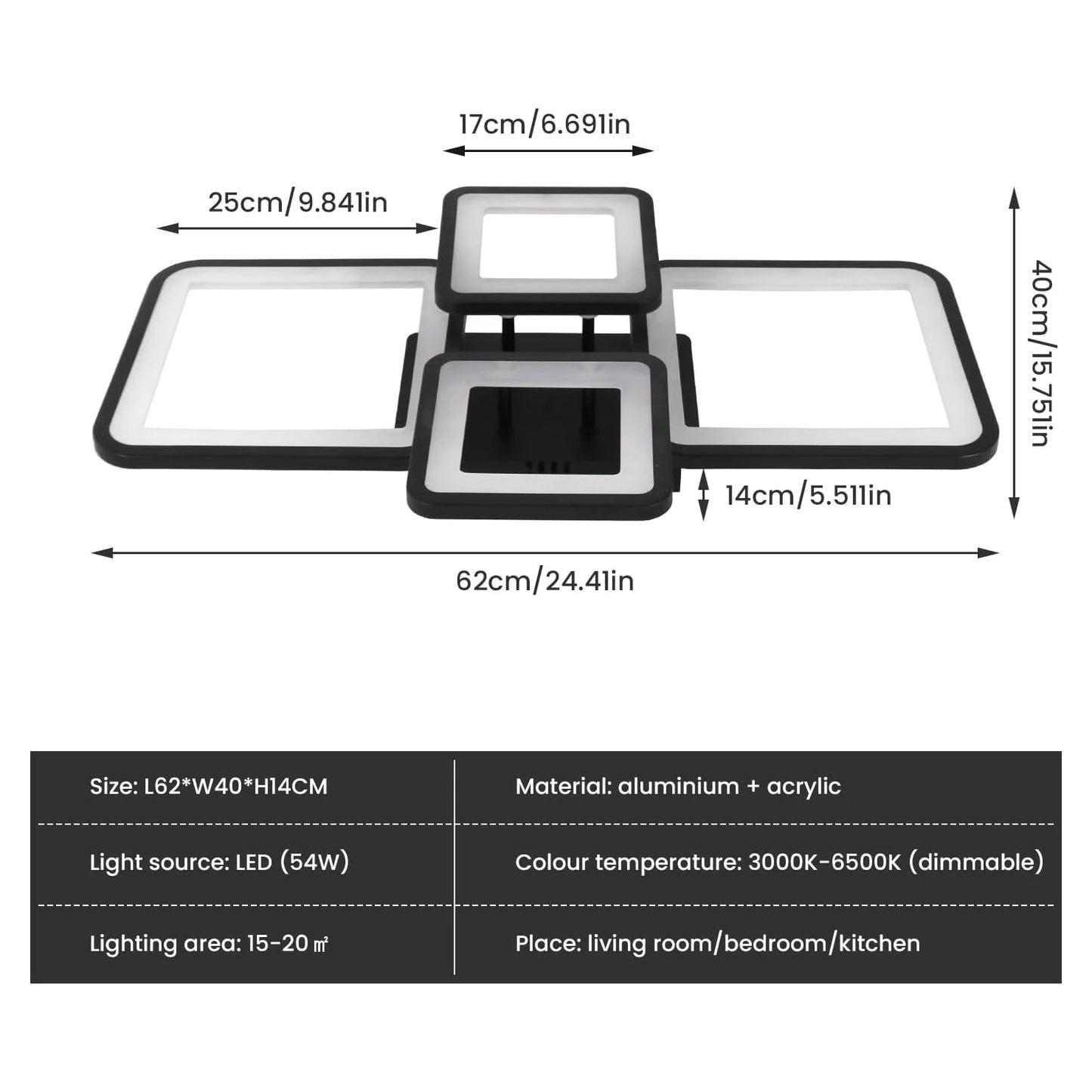 Plafonnier LED Dimmable - Éclat Moderne Design pour Salon et Cuisine 1