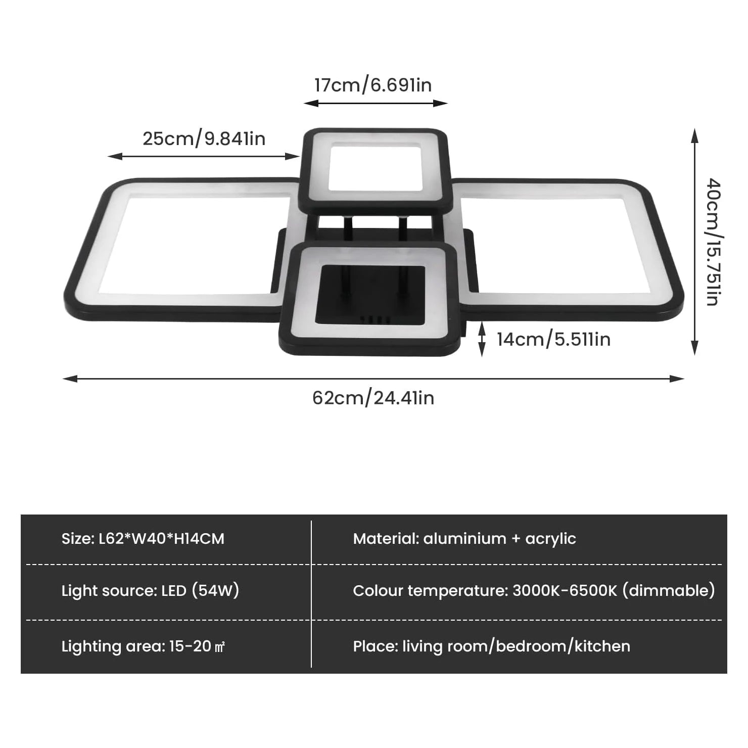 Plafonnier LED Dimmable - Éclat Moderne Design pour Salon et Cuisine 1