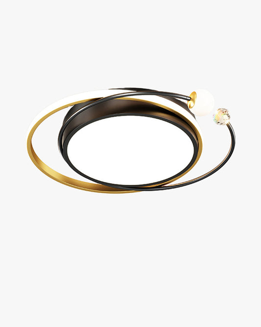 Plafonnier Rond Cristal et Métal Noir & Doré