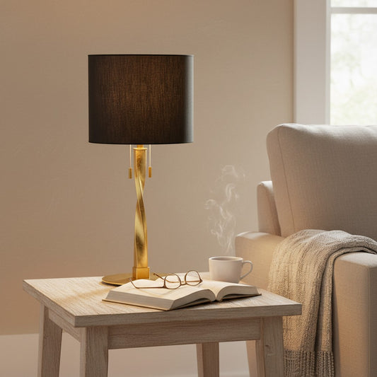 Lampe de Table Design Or et Abat Jour Noir