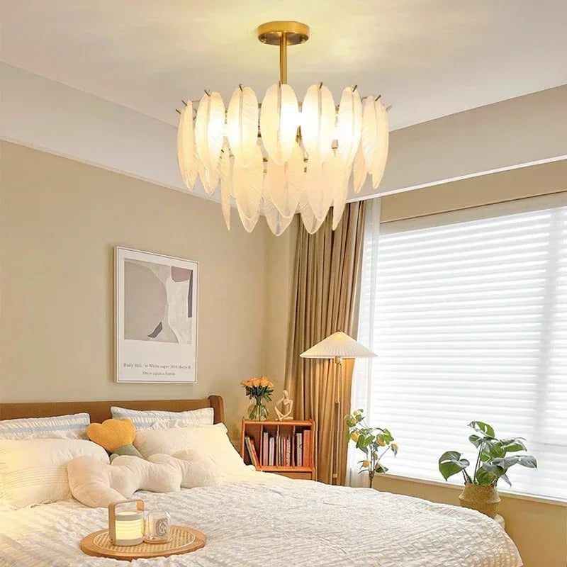 Lustre Plumes En Verre Blanc