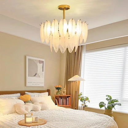 Lustre Plumes En Verre Blanc