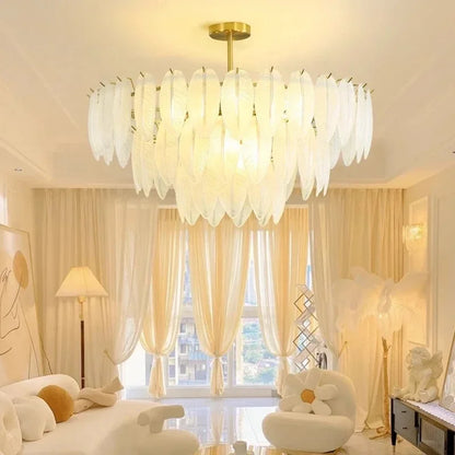 Lustre Plumes En Verre Blanc