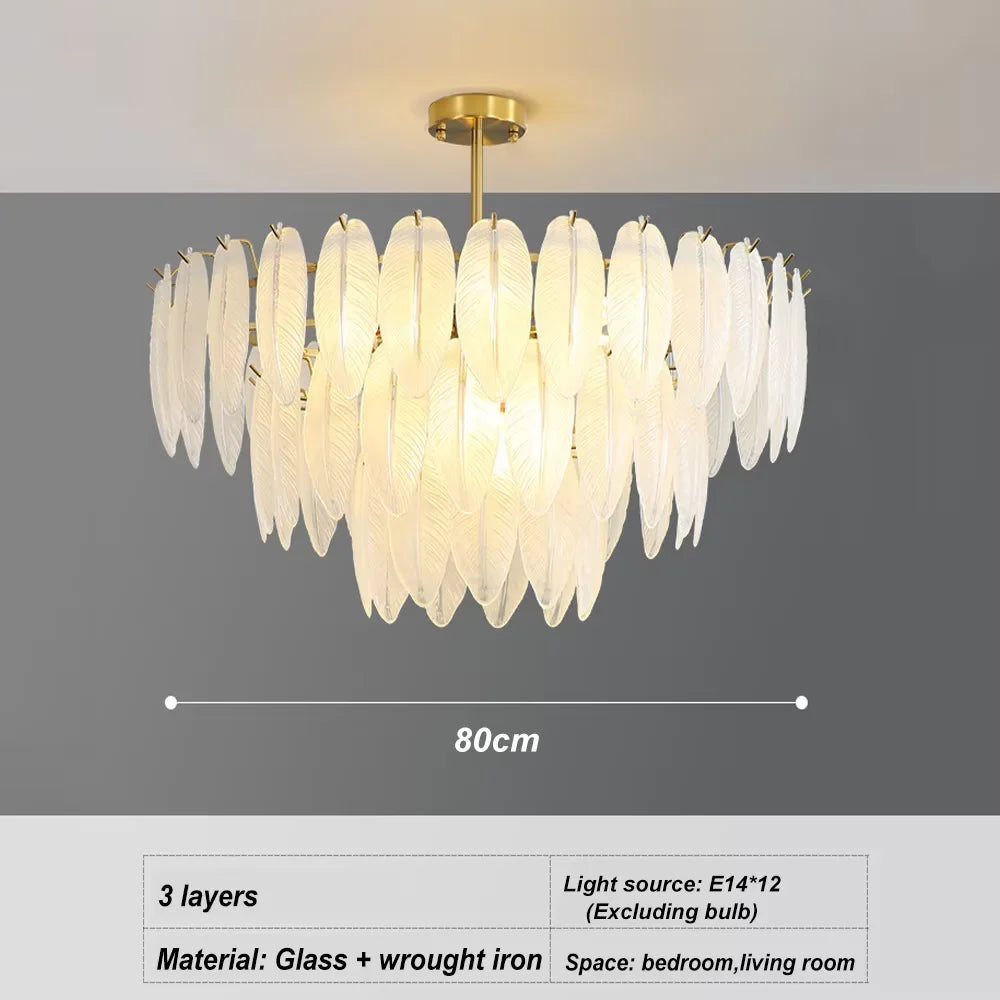 Lustre Plumes En Verre Blanc