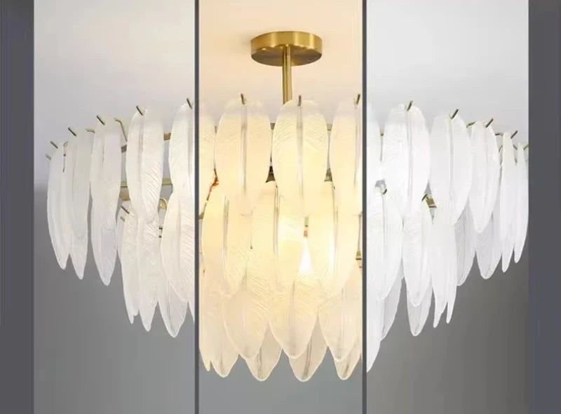 Lustre Plumes En Verre Blanc