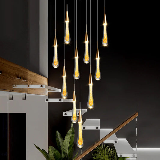 Luminaire de suspensions gouttes dorées