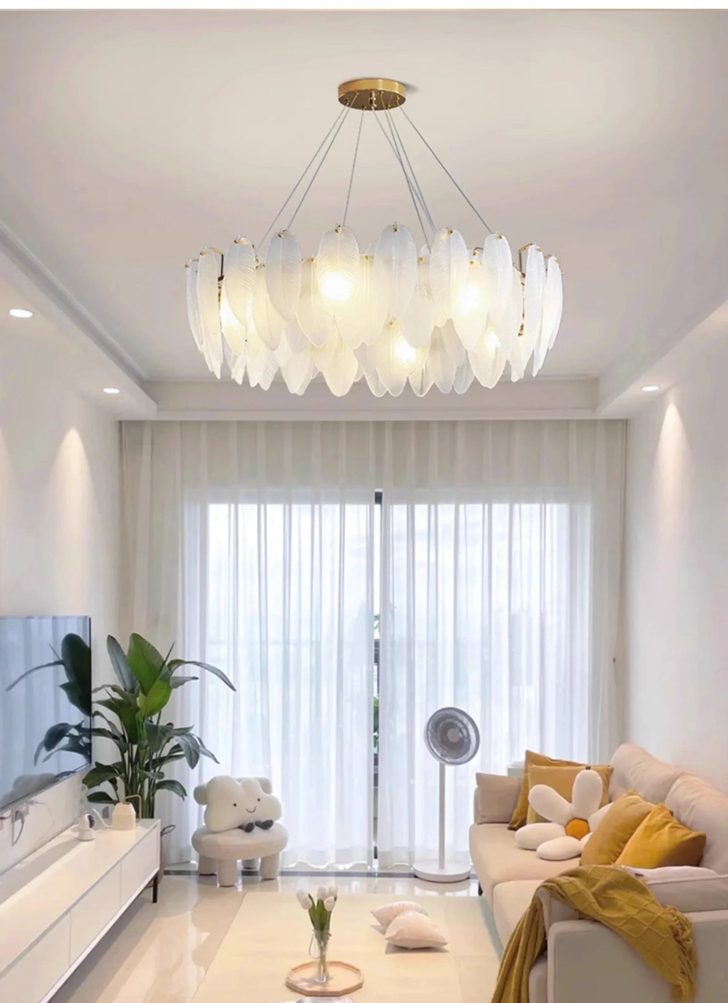 Lustre Plumes En Verre Blanc