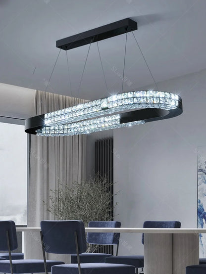 Grand lustre design de salle a manger - Verre et métal