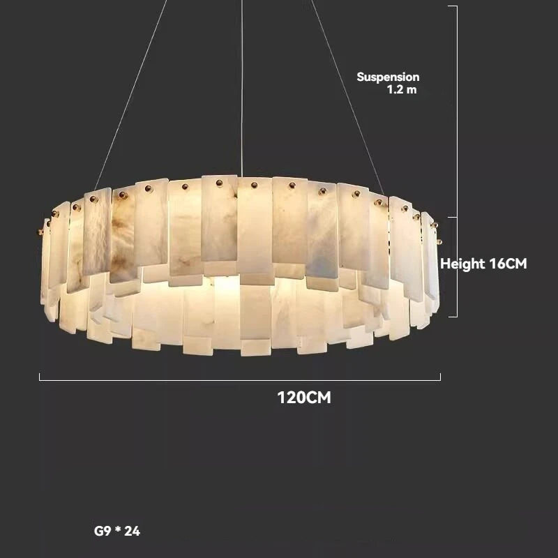 Lustre En Marbre Blanc Design Base G9 Cuivre Poli Suspension