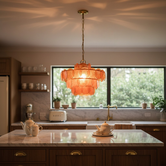 Lustre en Verre Rouge pour Cuisine - Luminaire Vintage Retro