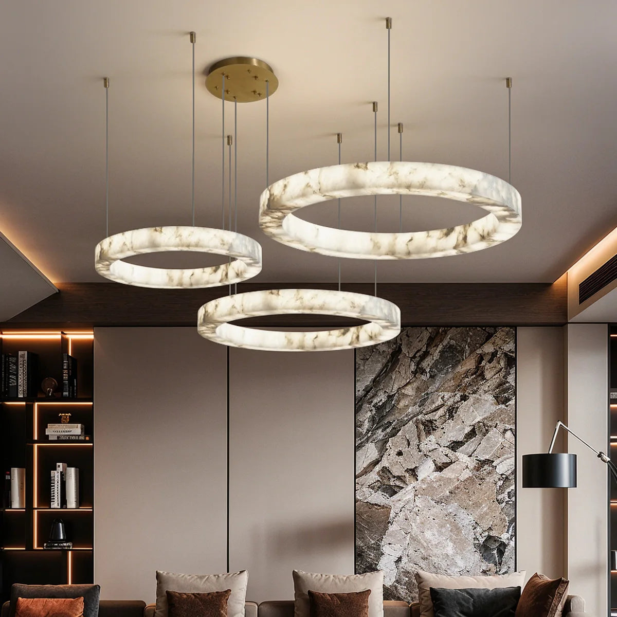 Suspension Anneaux LED Marbre