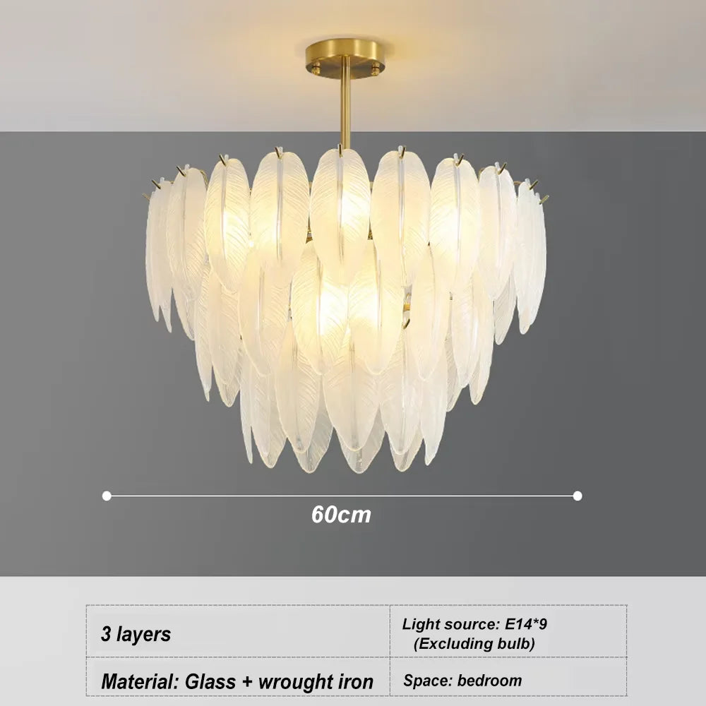 Lustre Plumes En Verre Blanc