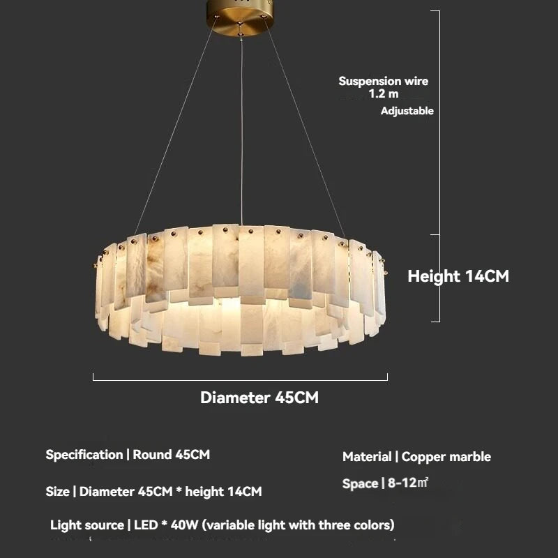 Lustre En Marbre Blanc Design Base G9 Cuivre Poli Suspension