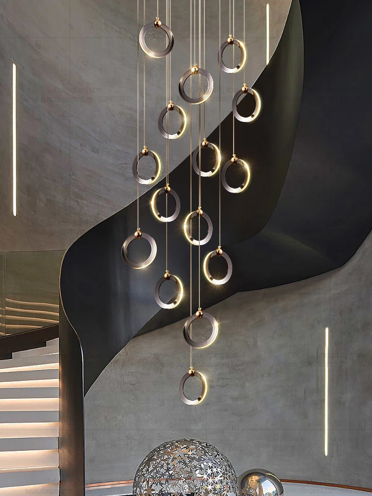 Lustre suspensions en anneaux noirs LED