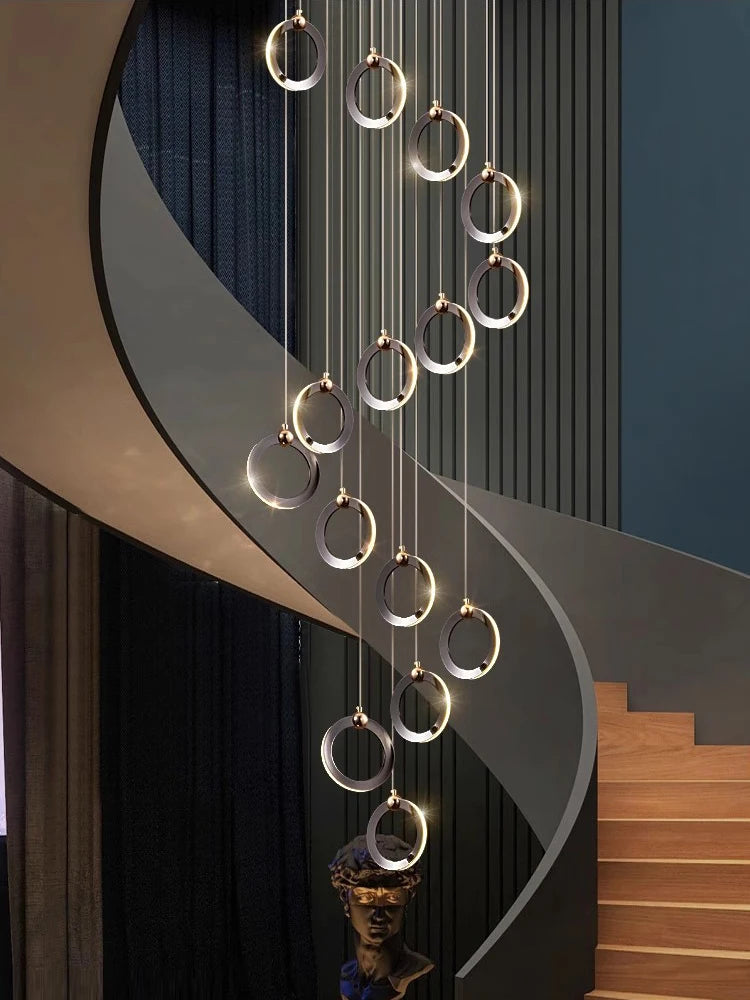 Lustre suspensions en anneaux noirs LED