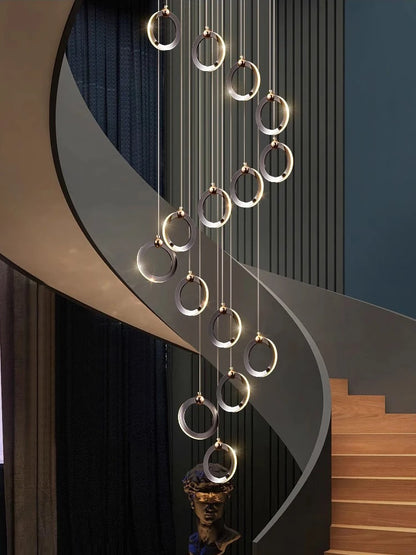 Lustre suspensions en anneaux noirs LED