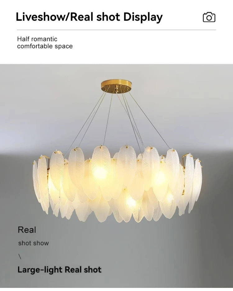 Lustre Plumes En Verre Blanc
