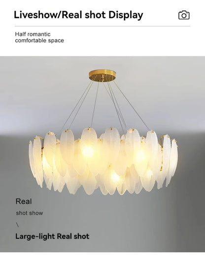 Lustre Plumes En Verre Blanc
