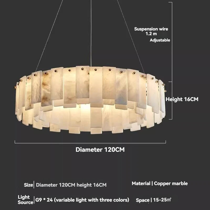 Lustre En Marbre Blanc Design Base G9 Cuivre Poli Suspension
