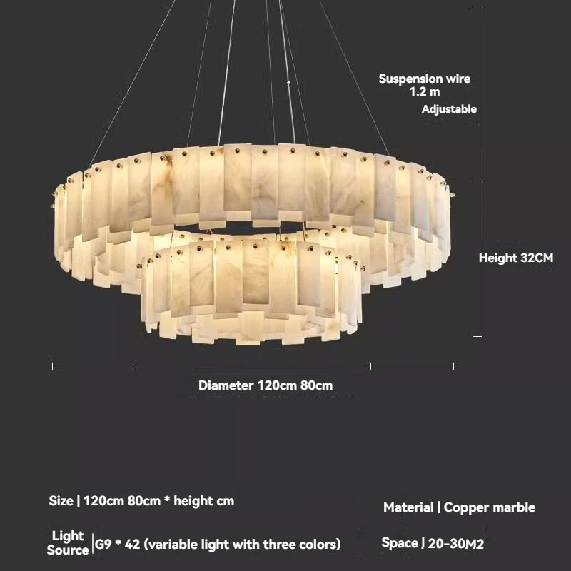 Lustre En Marbre Blanc Design Base G9 Cuivre Poli Suspension
