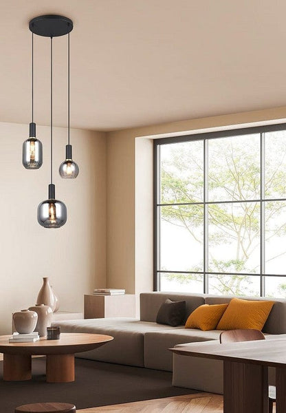 Suspension 3 lampes en verre pour salon