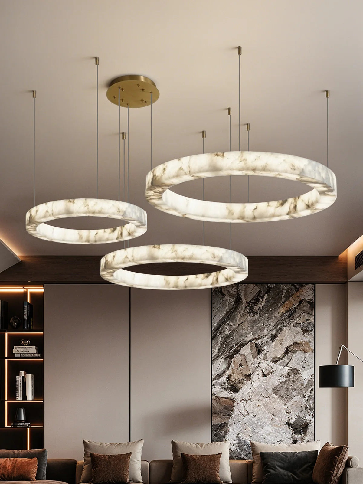Suspension Anneaux LED Marbre