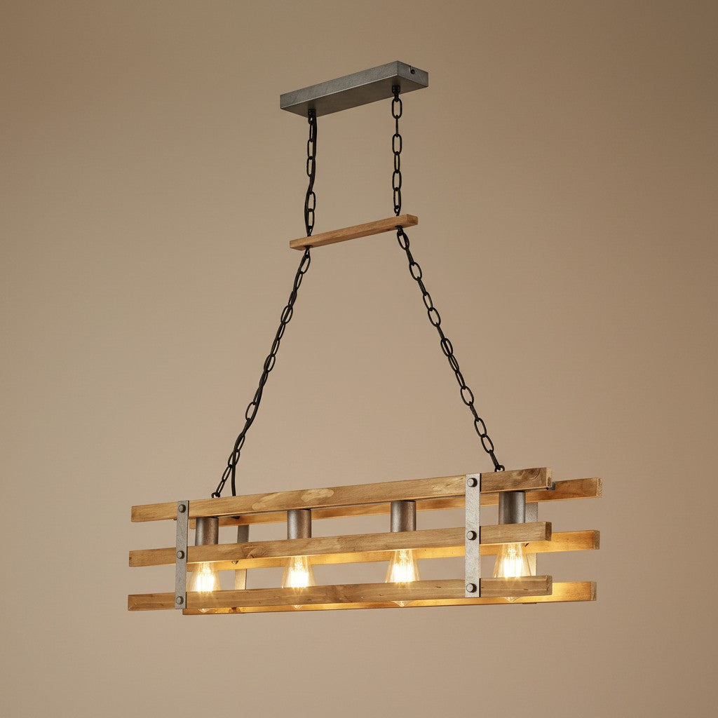 Suspension Bois - Style Industriel Usine