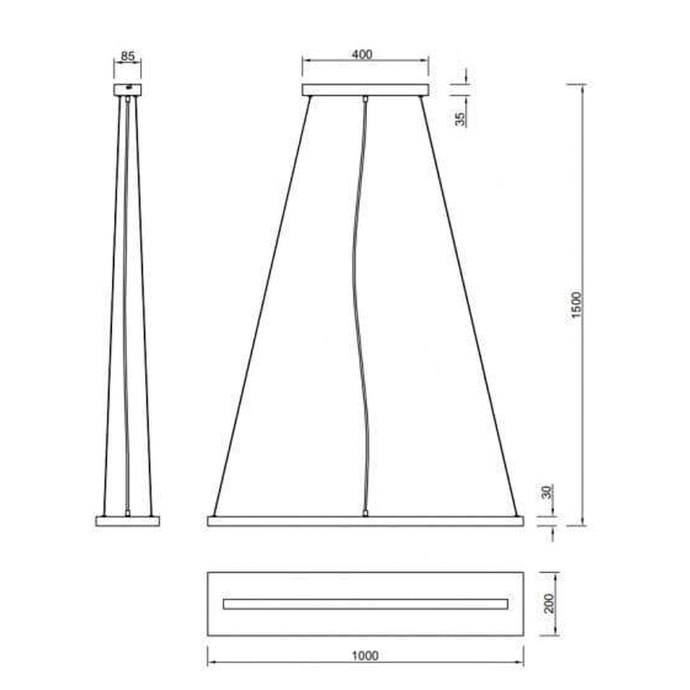 Suspension LED longue en bois rectangulaire - style scandinave pour table à manger
