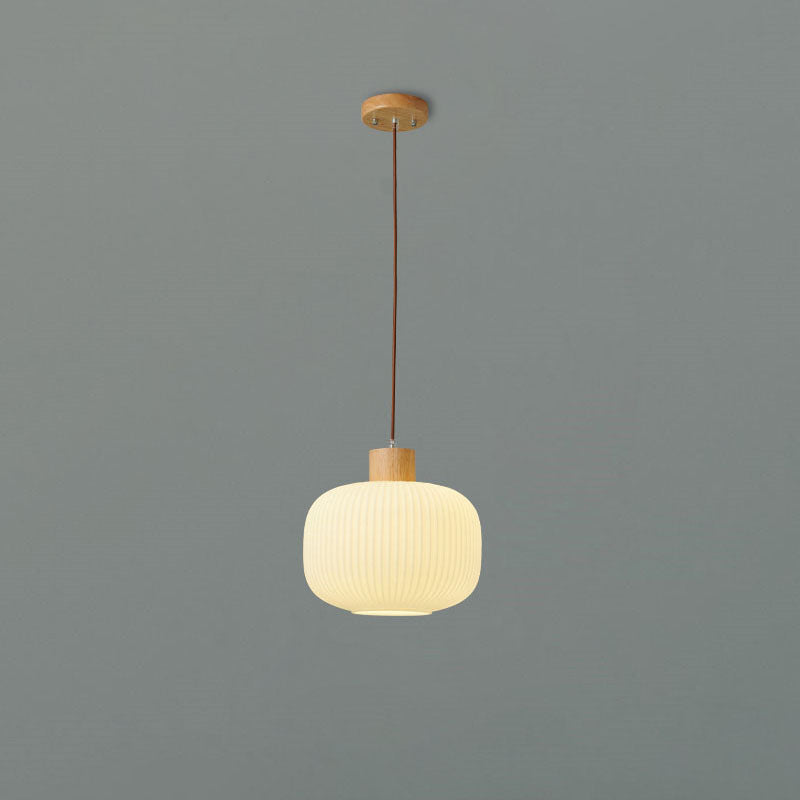 Suspension Lanterne en Verre Laiteux Côtélé