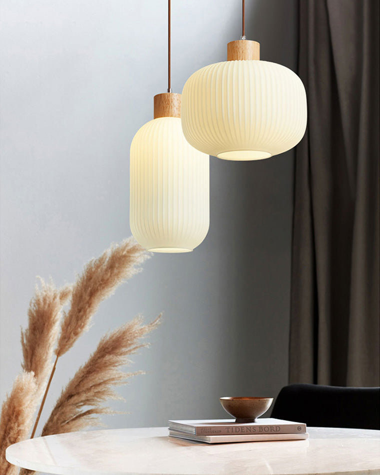 Suspension Lanterne en Verre Laiteux Côtélé