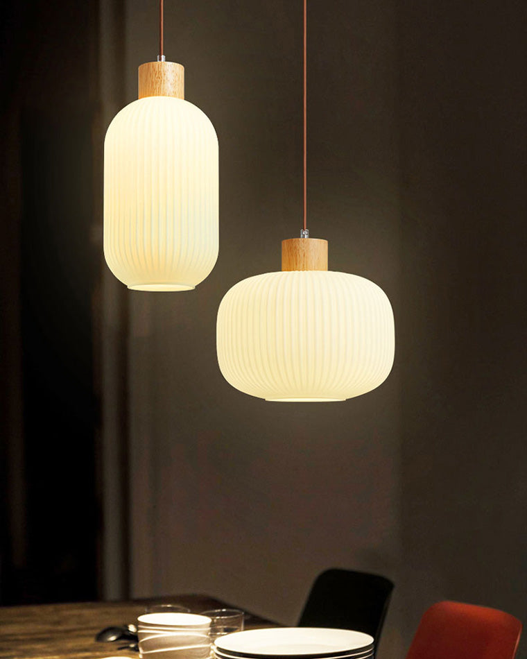 Suspension Lanterne en Verre Laiteux Côtélé