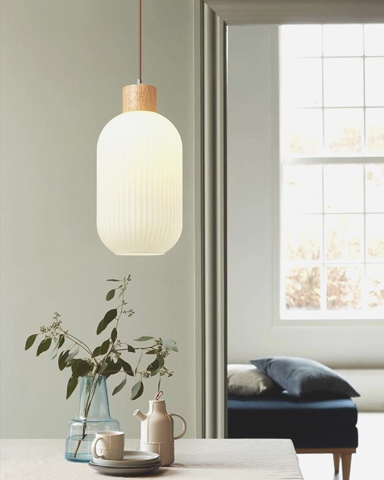 Suspension Lanterne en Verre Laiteux Côtélé