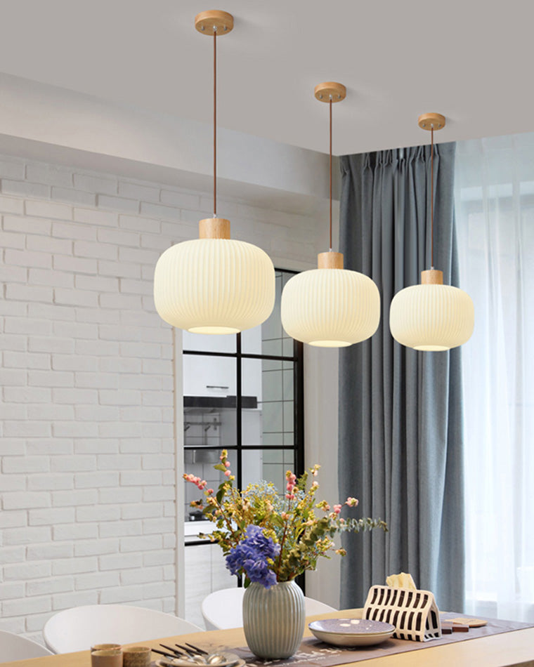 Suspension Lanterne en Verre Laiteux Côtélé