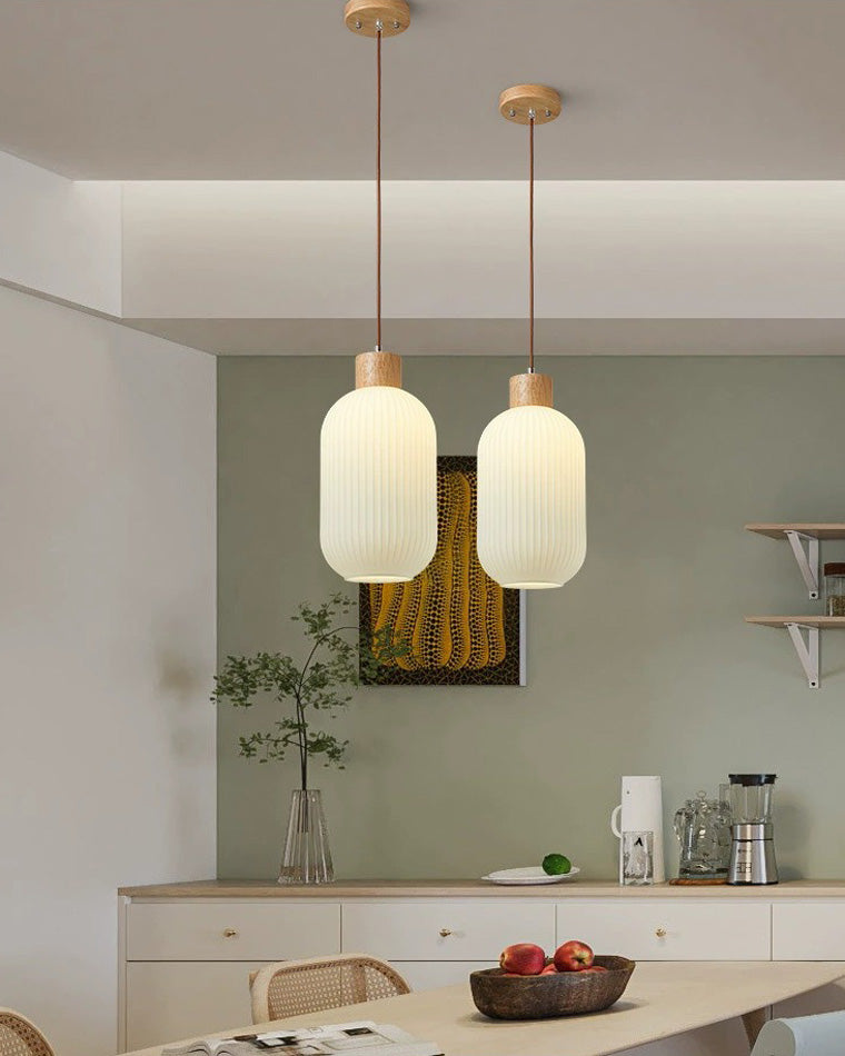 Suspension Lanterne en Verre Laiteux Côtélé