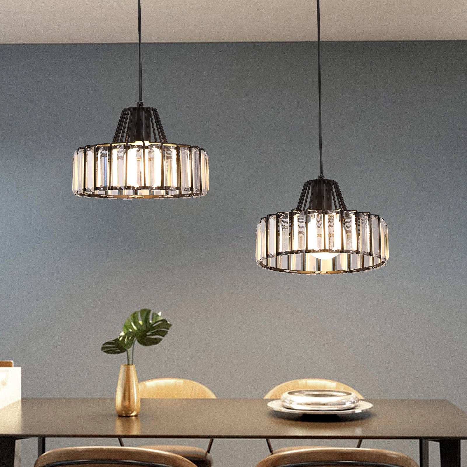 Suspension Moderne en Cristal Noir - Luxoria