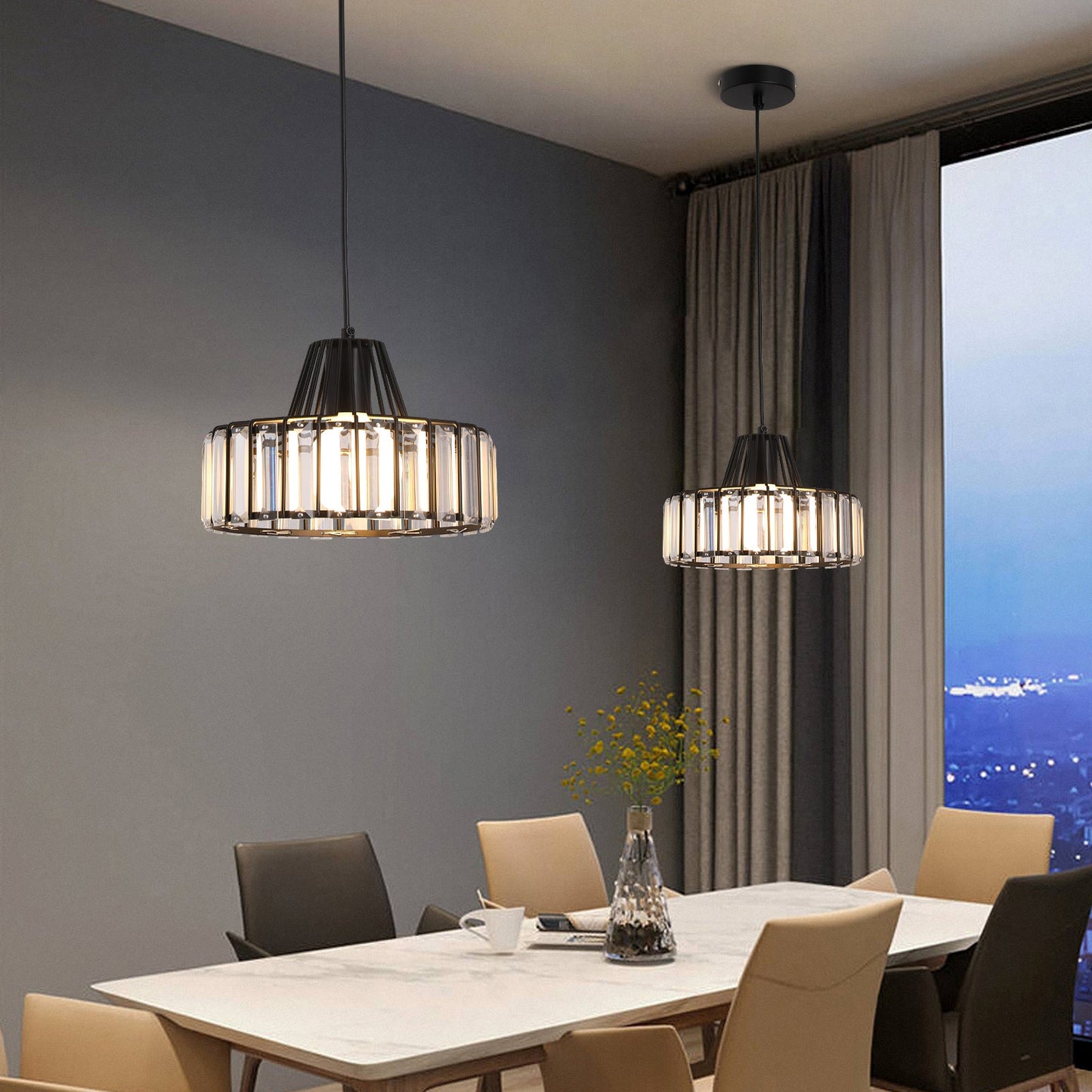 Suspension Moderne en Cristal Noir - Luxoria
