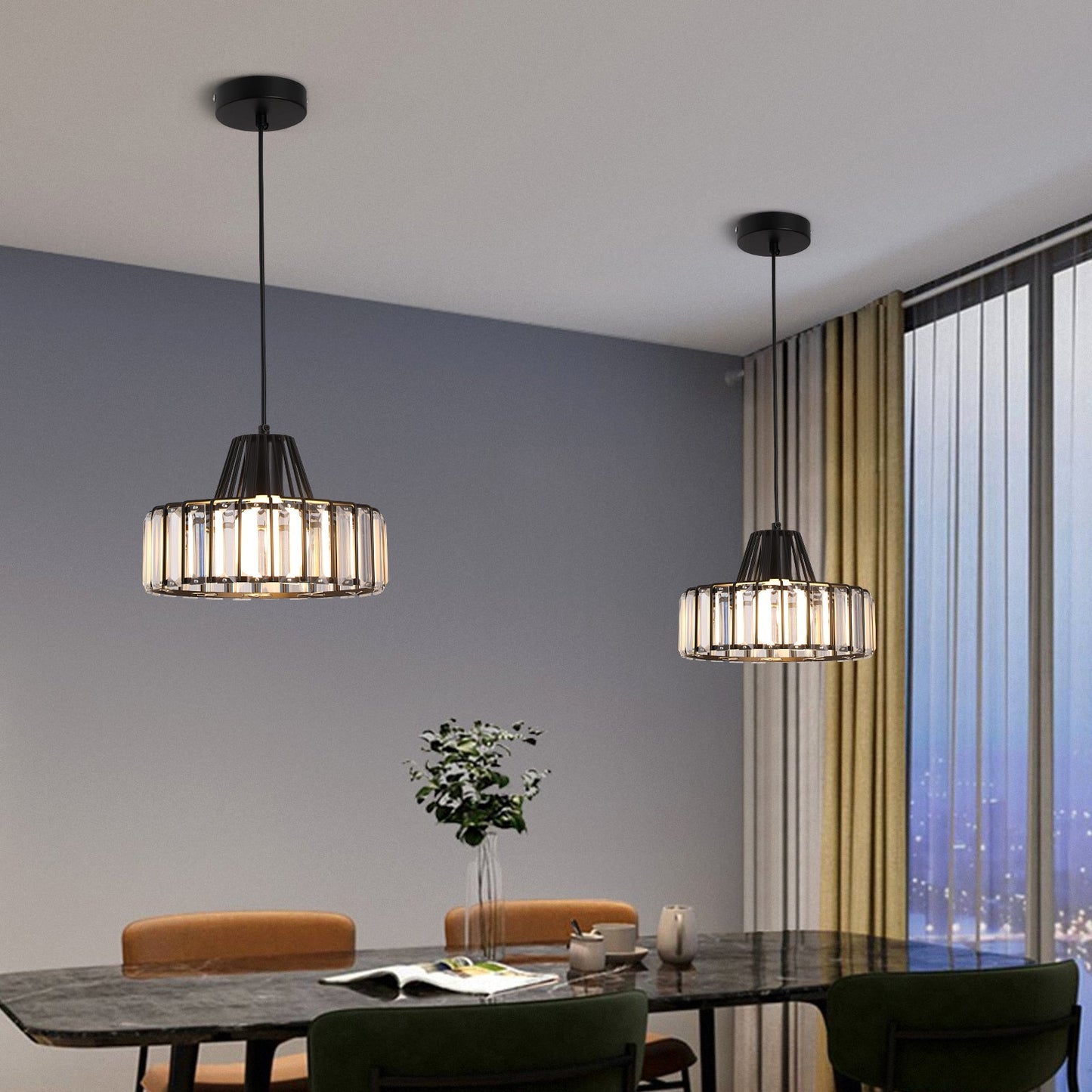 Suspension Moderne en Cristal Noir - Luxoria