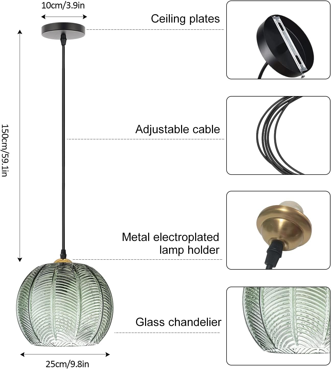 Suspension Moderne en Verre Vert - Liora