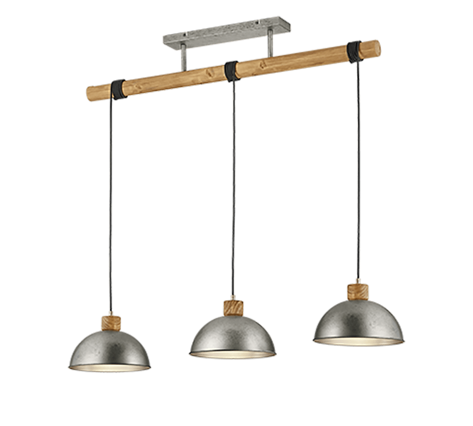 Suspension de bar en bois et abat jour acier gris - style industriel