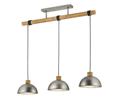 Suspension de bar en bois et abat jour acier gris - style industriel